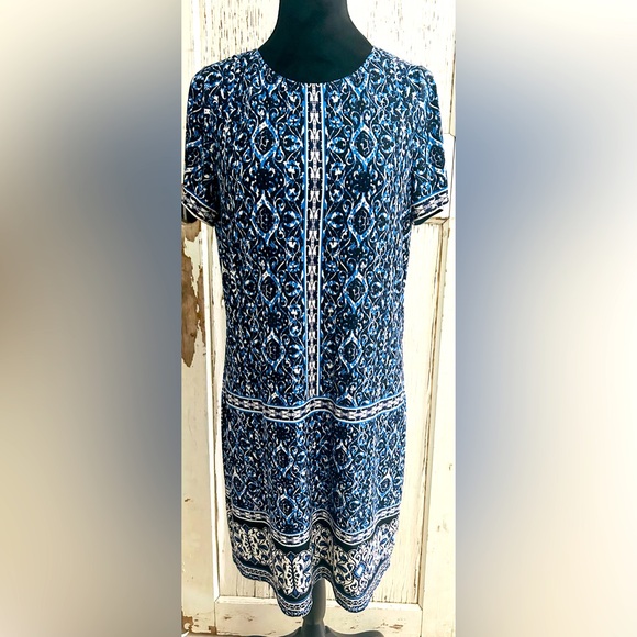 WHBM-BUSINESS CASUAL Blue & White Shift Dress.NWOT - Picture 2 of 5